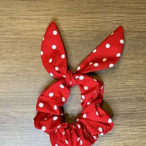 Polka Dot Bunny Ear Scrunchie, Red/White.